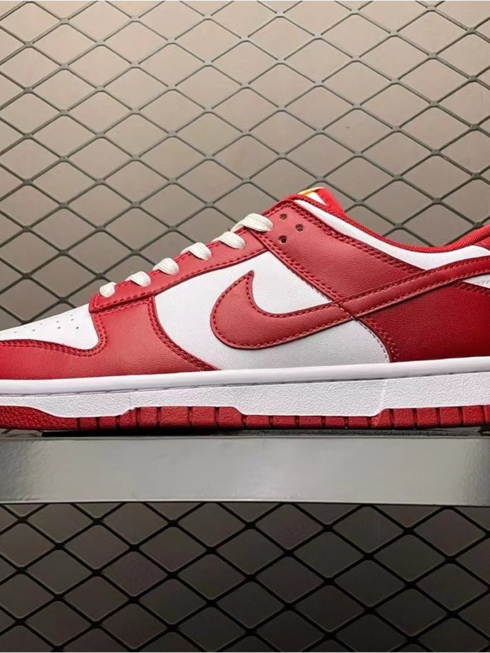 Nike Men’s Low-Top Sneaker — White/Red with Yellow Tongue Logo - Picture 3 of 4